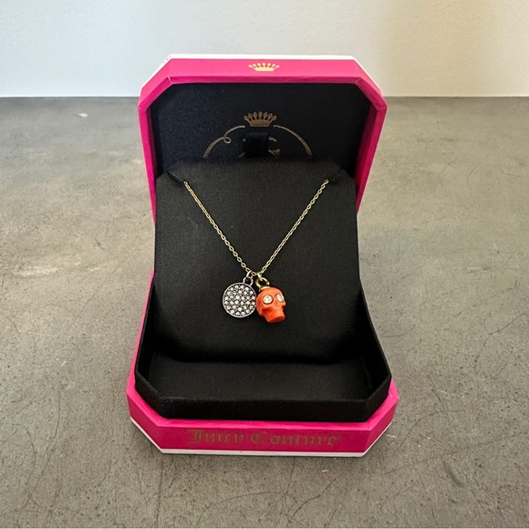 Juicy Couture Orange Skull Charm Gold Necklace - Picture 6 of 7